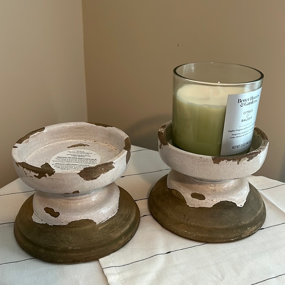 Pottery Barn Set of 2 Tuscan Candle Holders. New W/O tag.  Great for Fall decor!